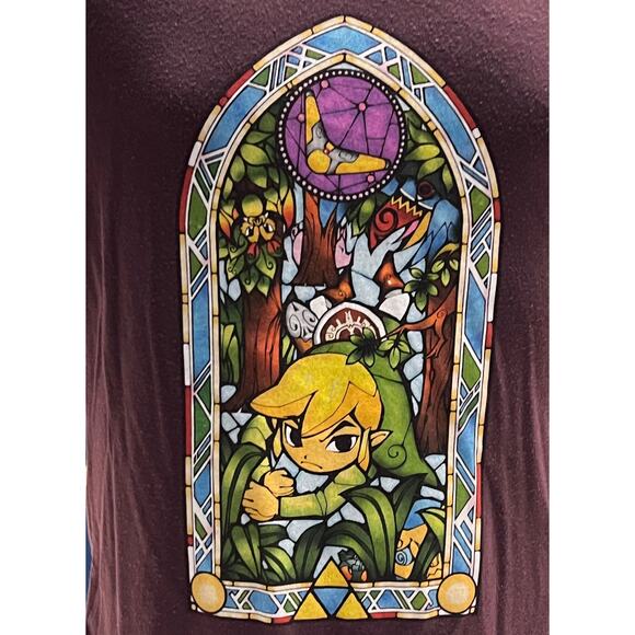 Women’s Legend Of Zelda Wind Waker HD Stained Glass Burgandy Shirt - Picture 2 of 5